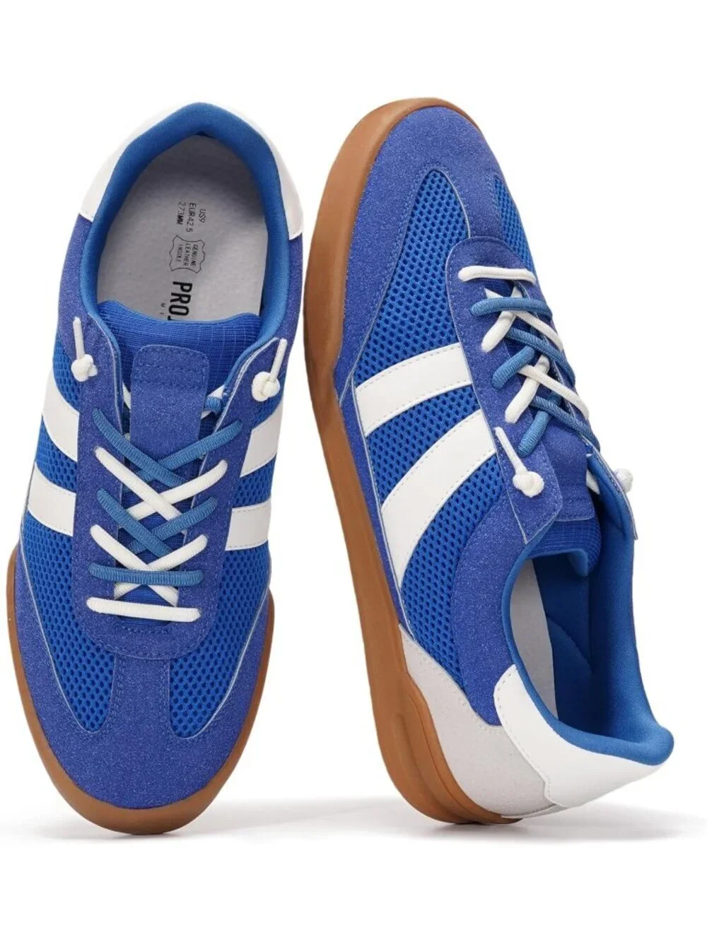 Men's Cobalt Leather Casual Memory Foam Insole Non Slip Trendy Stylish Sneakers